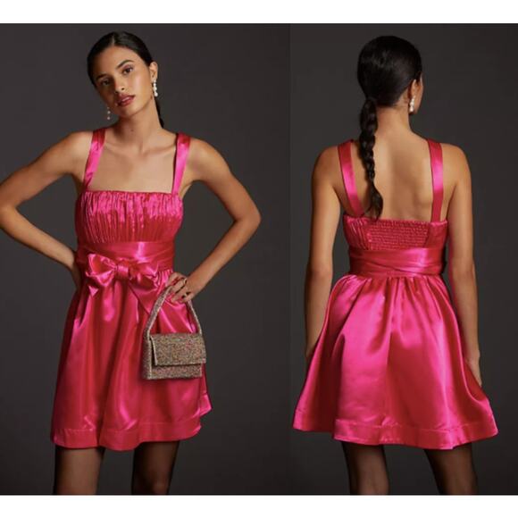 Anthropologie Maeve Bow-Tie Satin Mini Dress - Picture 1 of 4